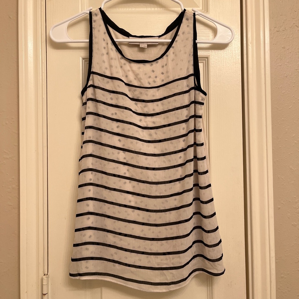 LOFT White Sheer Tank with Black Stripes- Size XXSP